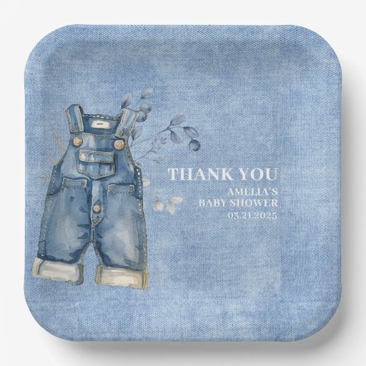 Blue jean baby Denim Country Baby shower Papieren Bordje (Voorkant)