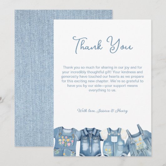 Blue Jean Baby Denim Jumpsuit Baby shower Bedankkaart (Voorkant / Achterkant)