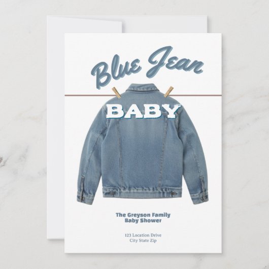 Blue Jean Baby - Denim Shower Custom Invitation Kaart (Voorkant)