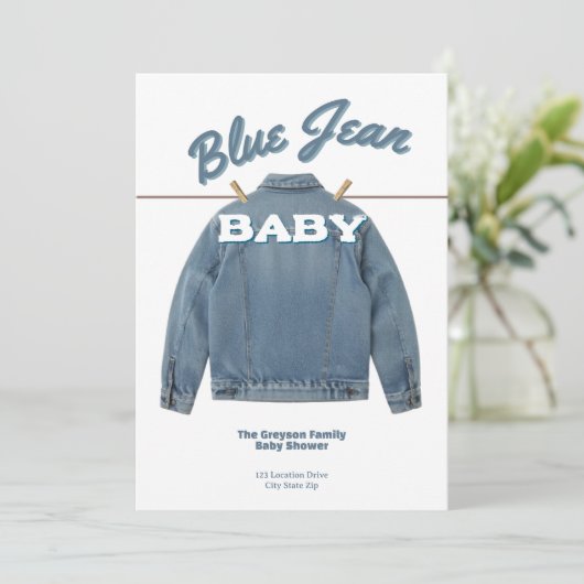 Blue Jean Baby - Denim Shower Custom Invitation Kaart (Staand voorkant)