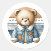 Blue Jean Baby Denim Teddy Bear Baby shower Ronde Sticker (Voorkant)
