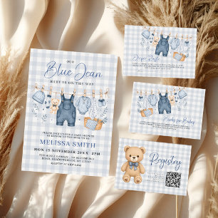 Blue Jean Baby Geruite Teddybeer Cadeau Registrati Informatiekaartje