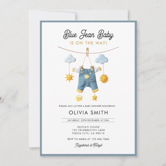 Blue Jean Baby Is On The Way Baby Shower Kaart (Voorkant)