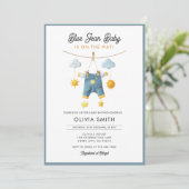 Blue Jean Baby Is On The Way Baby Shower Kaart (Staand voorkant)