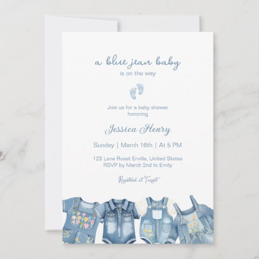 Blue Jean Baby is onderweg naar Baby shower Kaart (Voorkant)