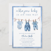 Blue Jean Baby is onderweg naar het Denim Boy Baby Kaart (Voorkant)