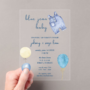 Blue Jean Baby   Modern Baby shower   Ballonnen Acryl Uitnodigingen