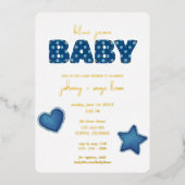 Blue Jean Baby | Modern Baby shower | lappendeken Folie Uitnodiging (Voorkant)