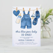 Blue Jean Baby Modern Denim 1e verjaardag Kaart (Staand voorkant)