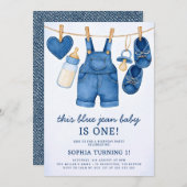 Blue Jean Baby Modern Denim 1e verjaardag Kaart (Voorkant / Achterkant)