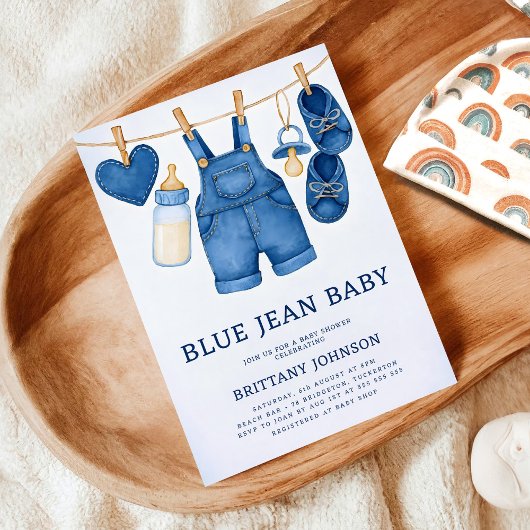 Blue Jean Baby Modern Denim Baby shower Kaart