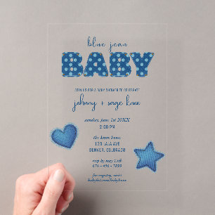 Blue Jean Baby Moderne Baby Shower Patchwork Acryl Uitnodigingen