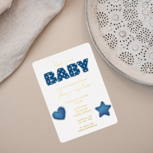 Blue Jean Baby Moderne Baby Shower Patchwork Folie Uitnodiging