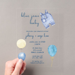 Blue Jean Baby Moderne babyborrel Ballonnen Acryl Uitnodigingen
