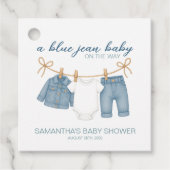 Blue Jean Baby op weg naar Baby shower Bedankjes Labels (Voorkant)