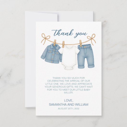 Blue Jean Baby op weg naar Baby shower Bedankkaart (Voorkant)