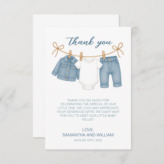Blue Jean Baby op weg naar Baby shower Bedankkaart (Voorkant / Achterkant)