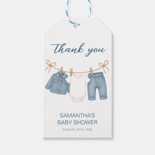 Blue Jean Baby op weg naar Baby shower Cadeaulabel (Voorkant)
