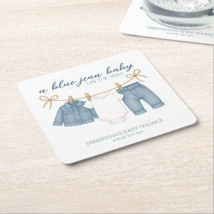 Blue Jean Baby op weg naar Baby shower Kartonnen Onderzetters