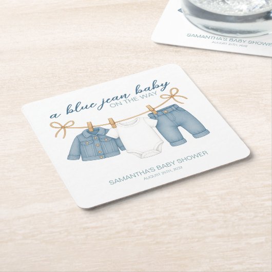 Blue Jean Baby op weg naar Baby shower Kartonnen Onderzetters (Schuin)