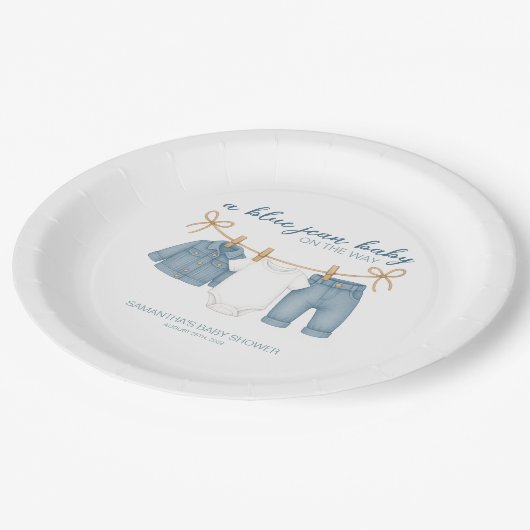 Blue Jean Baby op weg naar Baby shower Papieren Bordje (Gekanteld)