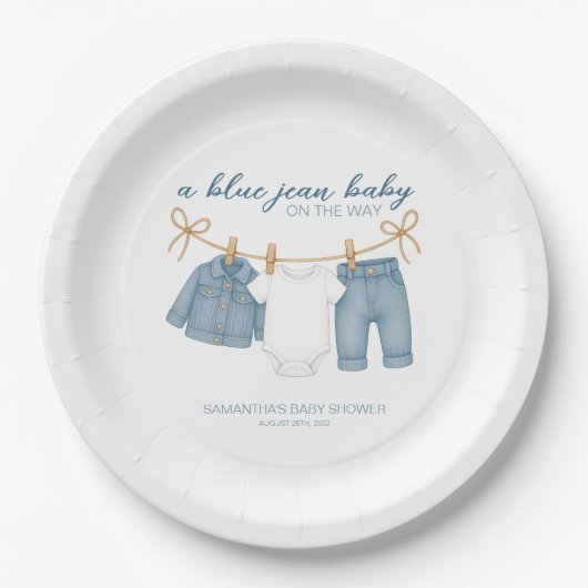 Blue Jean Baby op weg naar Baby shower Papieren Bordje (Voorkant)