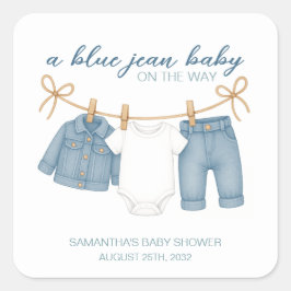 Blue Jean Baby op weg naar Baby shower Vierkante Sticker