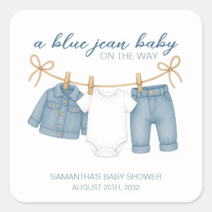 Blue Jean Baby op weg naar Baby shower Vierkante Sticker