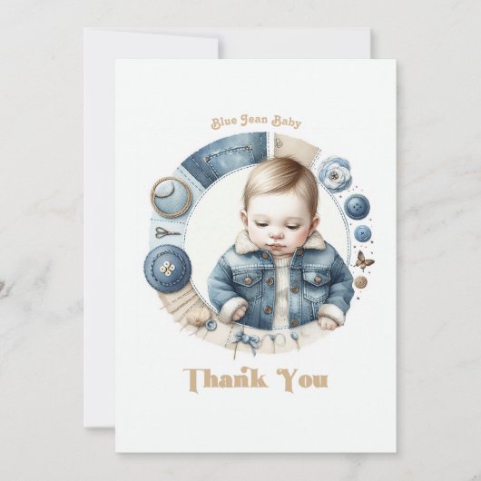 Blue Jean Baby Rustic Denim Bedankkaart (Voorkant)