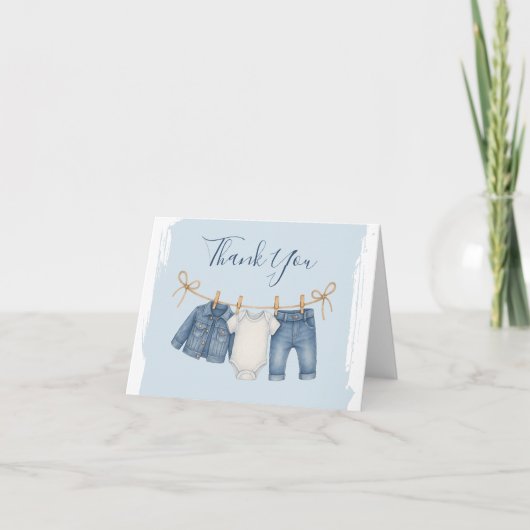 Blue Jean Baby shower Baby Outfit Bedankkaart (Voorkant)