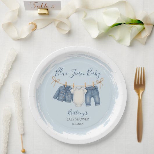 Blue Jean Baby shower Baby Outfit Papieren Bordje (Huwelijk)
