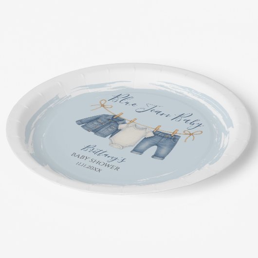 Blue Jean Baby shower Baby Outfit Papieren Bordje (Gekanteld)