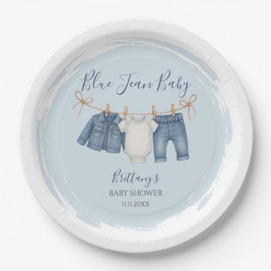 Blue Jean Baby shower Baby Outfit Papieren Bordje (Voorkant)