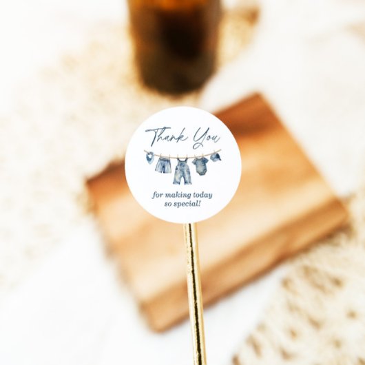 Blue Jean Baby shower Dank u Label, Ronde Sticker