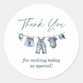 Blue Jean Baby shower Dank u Label, Ronde Sticker (Voorkant)