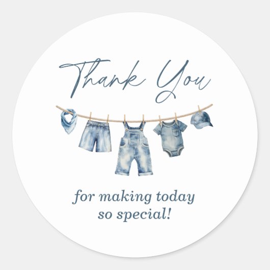 Blue Jean Baby shower Dank u Label, Ronde Sticker (Voorkant)