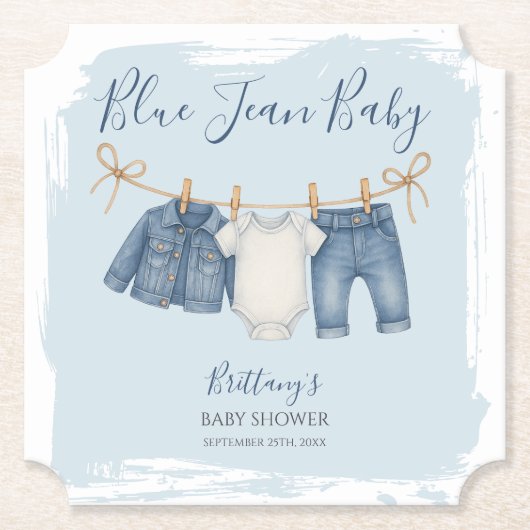 Blue Jean Baby shower Denim Baby Outfit Kartonnen Onderzetters (Voorkant)