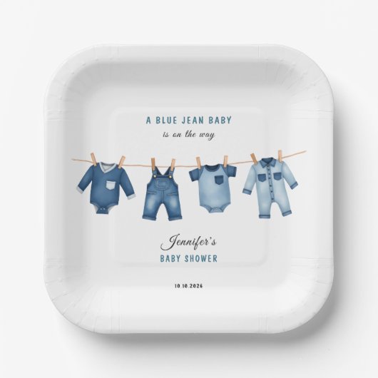 Blue Jean Baby Shower - Denim Theme Papieren Bordje (Voorkant)