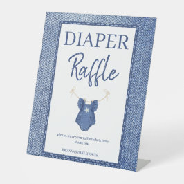 Blue jean baby shower for girl diaper raffle reclamebord met voetstuk