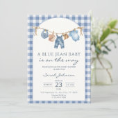 Blue Jean Baby Shower Invitation Cowboy Kaart (Staand voorkant)