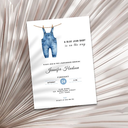 Blue Jean Baby Shower Invitation - Denim Theme Kaart