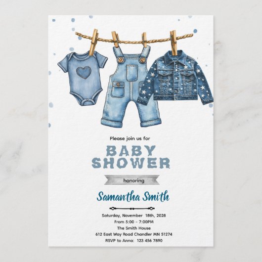 Blue jean baby shower invitation kaart (Voorkant)
