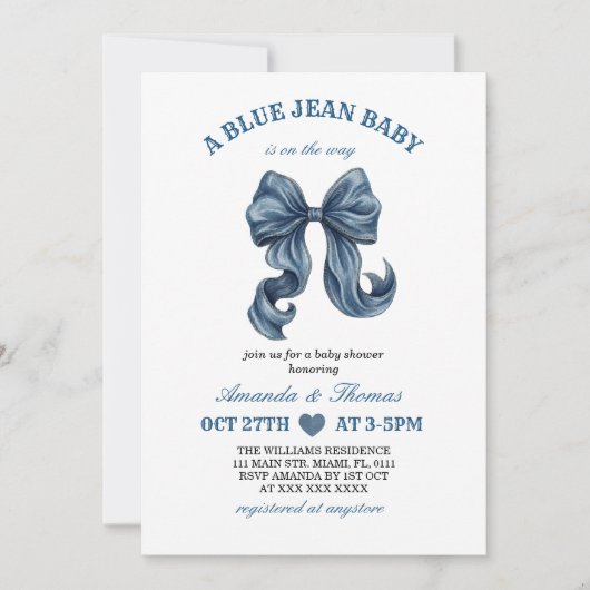 Blue Jean Baby Shower Invitation Kaart (Voorkant)