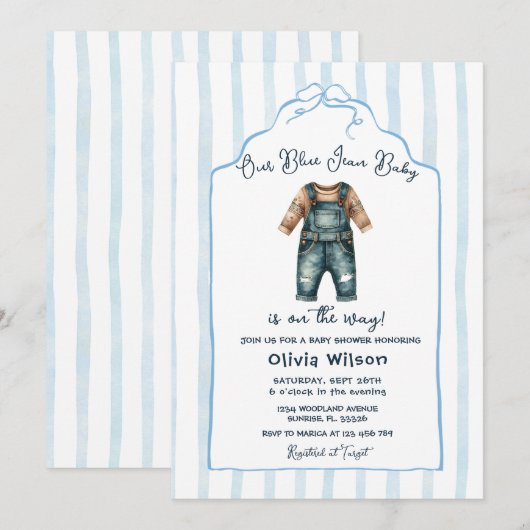 Blue Jean Baby Shower Kaart (Voorkant / Achterkant)