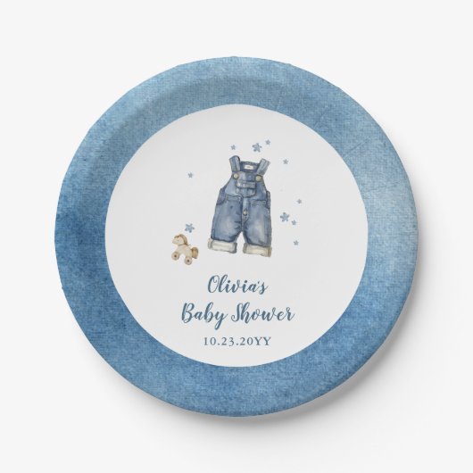 Blue Jean Baby Shower Papieren Bordje (Voorkant)