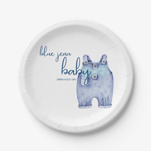 Blue Jean Baby shower servies | Denim Overalls Papieren Bordje (Voorkant)