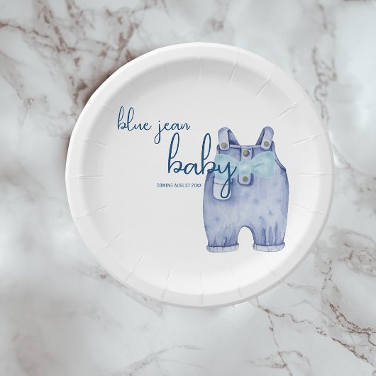 Blue Jean Baby shower servies | Denim Overalls Papieren Bordje