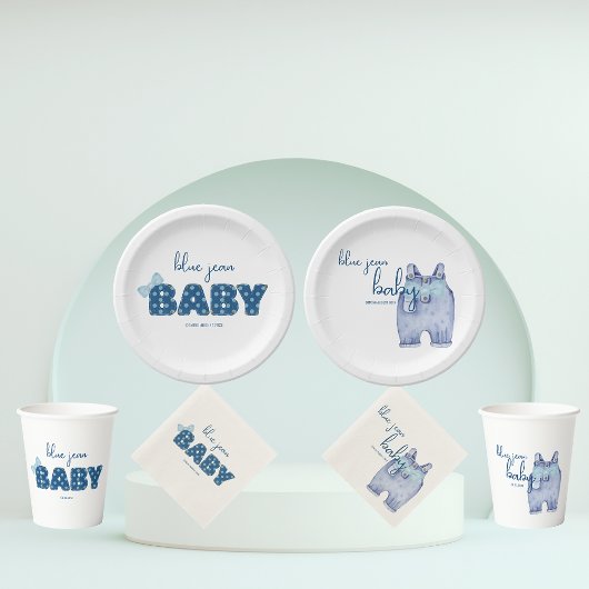 Blue Jean Baby shower servies | themafeest Papieren Bekers