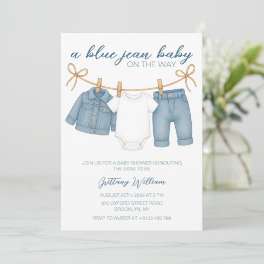 Blue Jean Baby shower voor jongens Kaart (Staand voorkant)