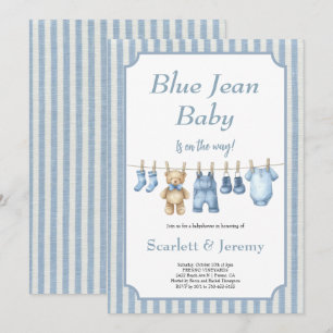 "Blue Jean Baby" waslijn Baby Shower Feest Kaart